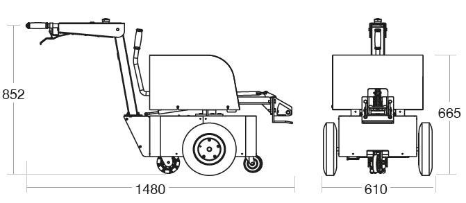 A diagram of the Tug Evo with its dimensions