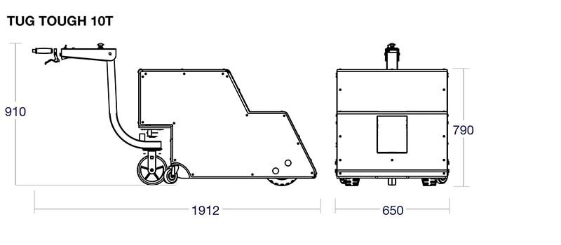 Diagrams of the Tug Tough (10T and 20T) with their dimensions