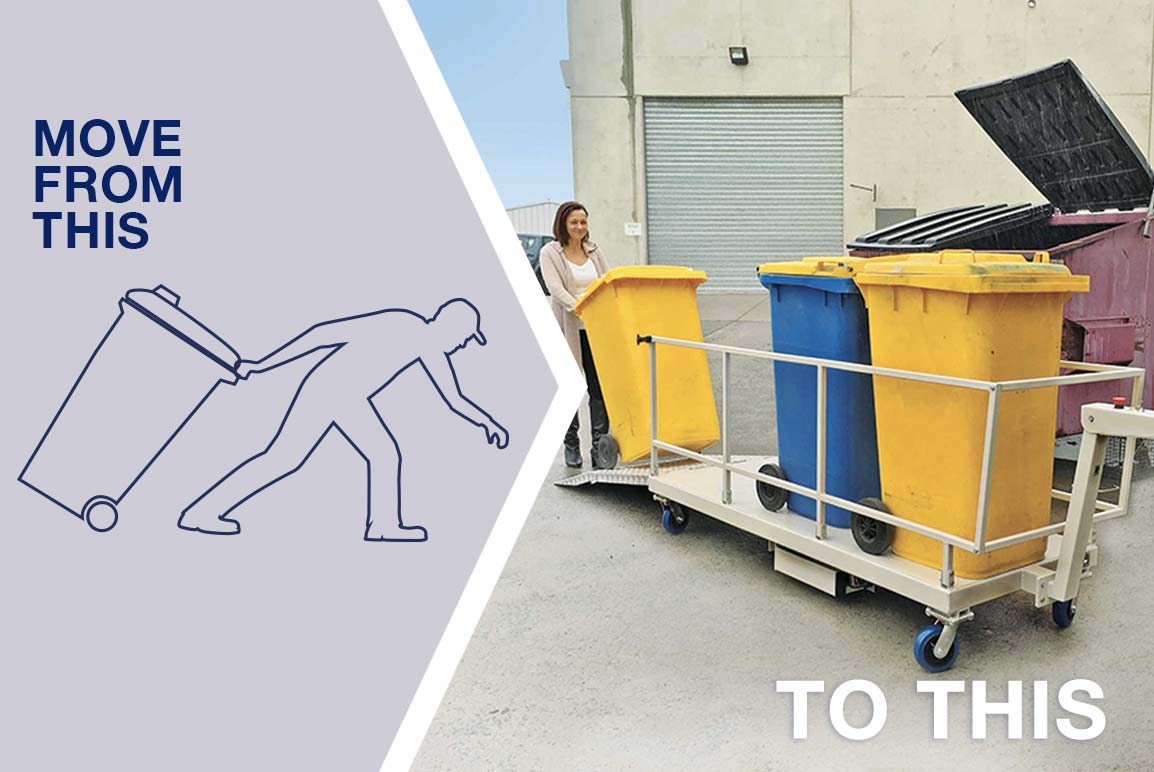 Move safely and easily with a powered bin mover